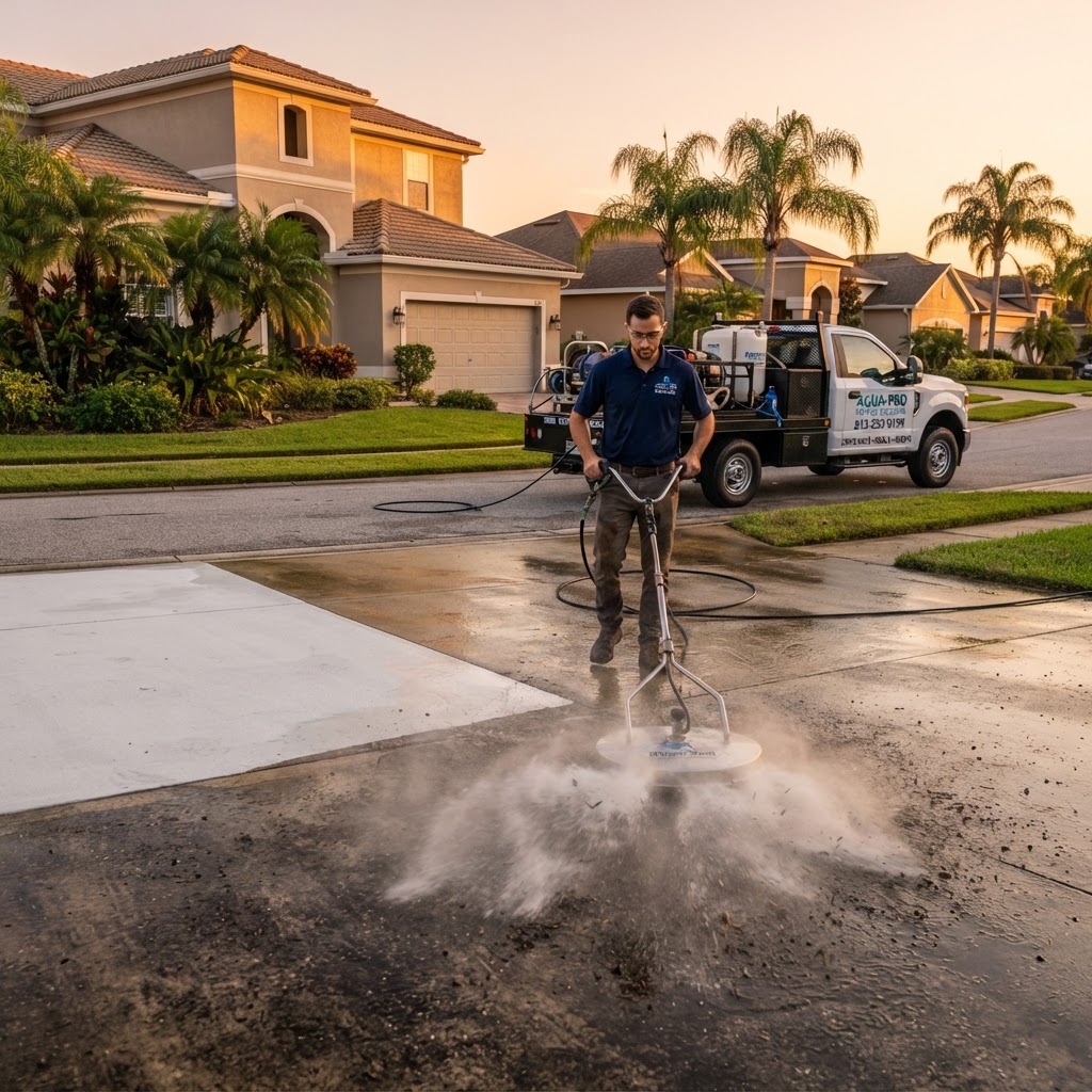 Pressure washing in action